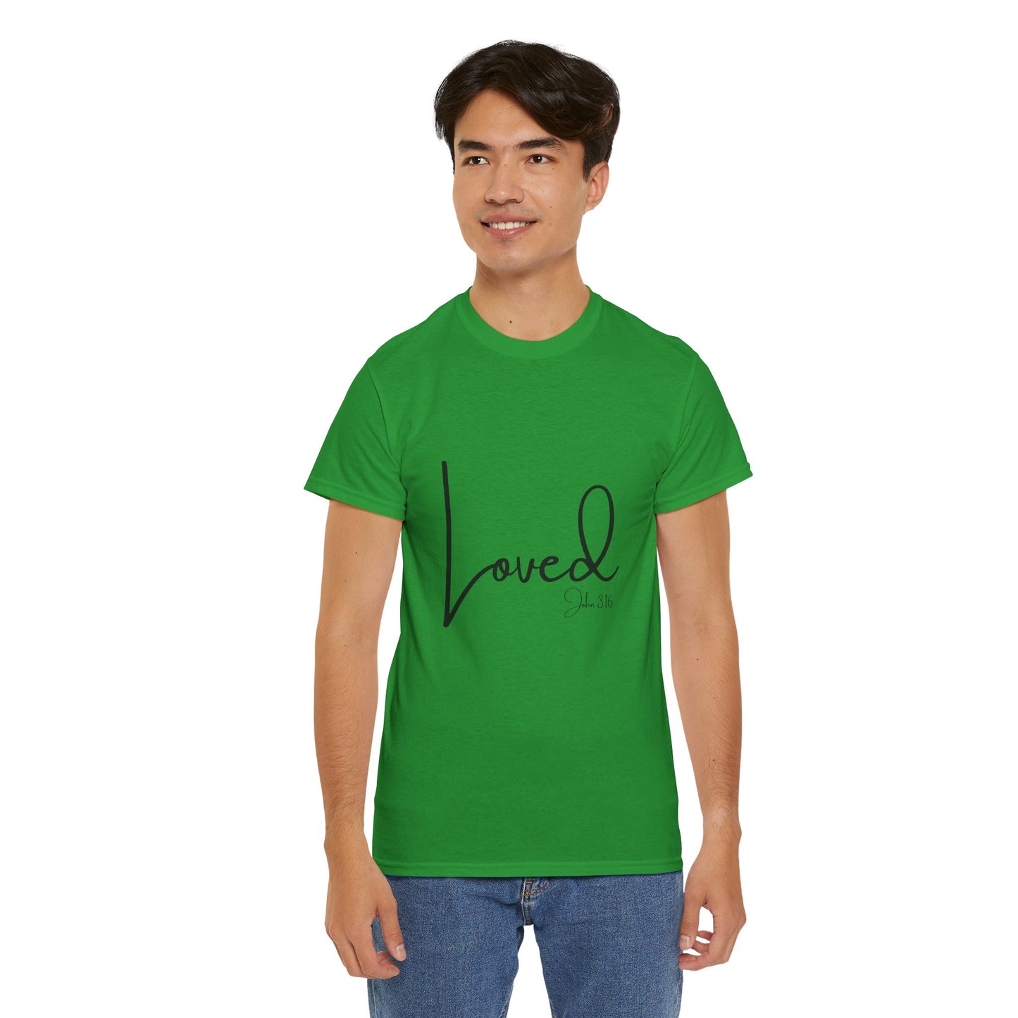 Loved - John 3:16 Unisex Heavy Cotton Tee - 'Loved' Scripture Shirt