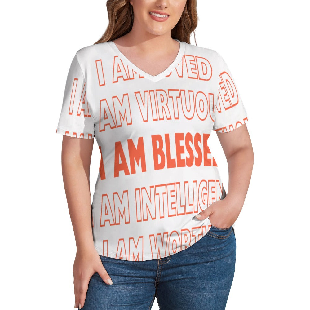 I Am - Ladies V-Neck Loose Short Sleeve T-Shirt