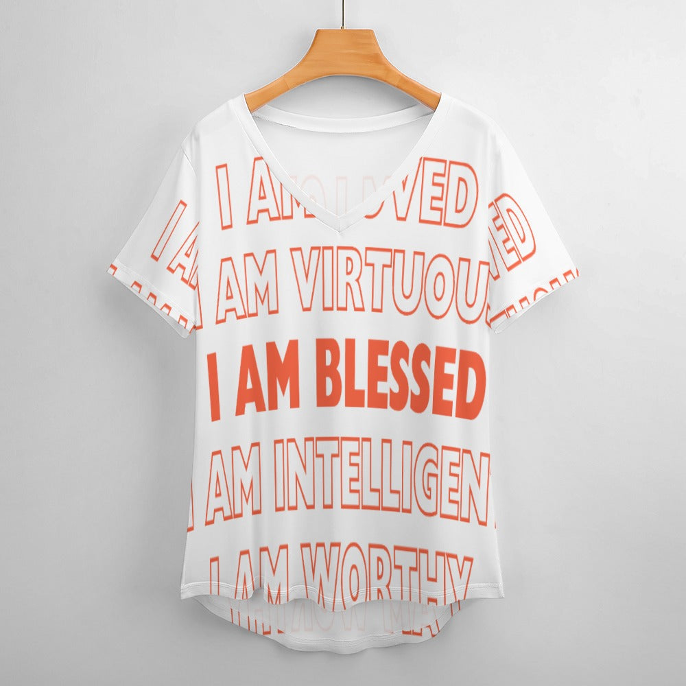 I Am - Ladies V-Neck Loose Short Sleeve T-Shirt