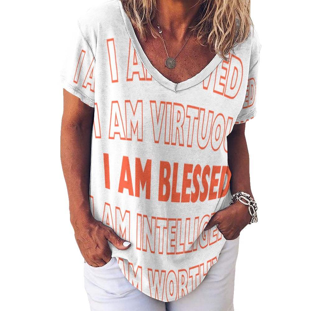 I Am - Ladies V-Neck Loose Short Sleeve T-Shirt